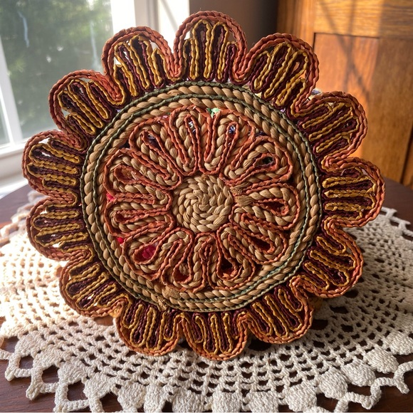 10 Woven Boho Trivets with Floral Design EUC - Picture 3 of 15